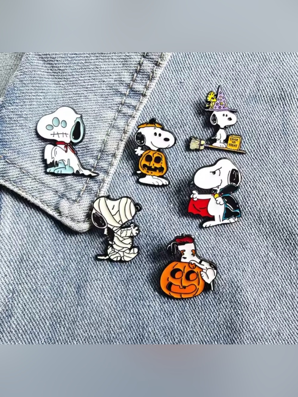 NWT Peanuts Snoopy Halloween Enamel Pin Set Lot of 6 Witch Vampire Mummy Ghost